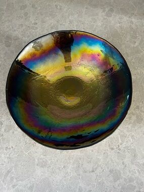 Large Murano Glass Iridescent Rainbow and Gold Art Bowl